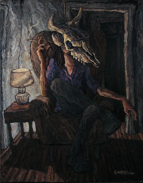 Self Portrait with Cow Skull, Minotaur, cow skull, David Goodrich